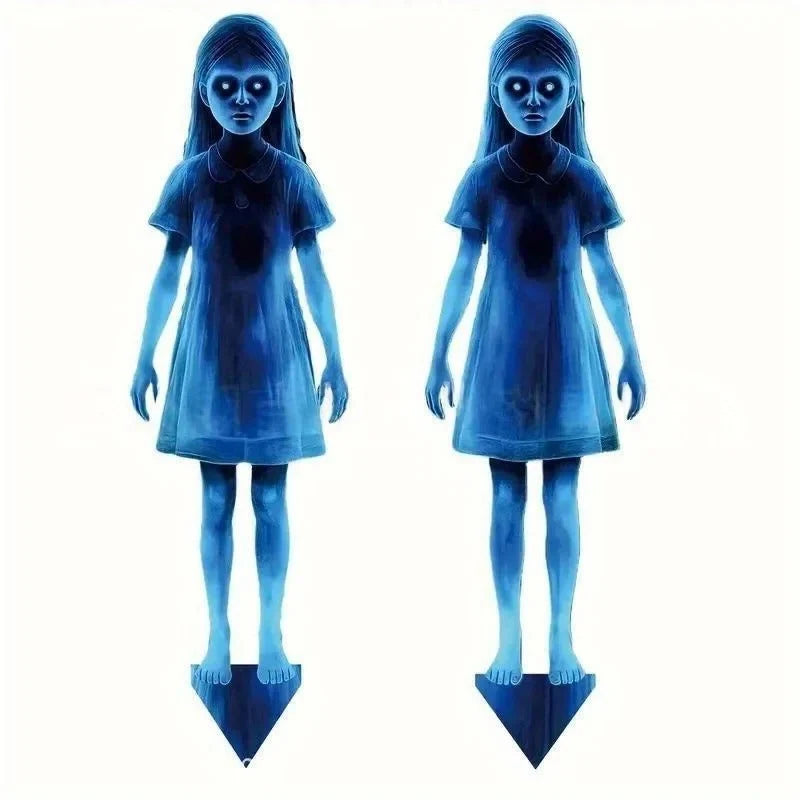 Halloween Yard Decoration Lighted Twin Ghosts Weatherproof