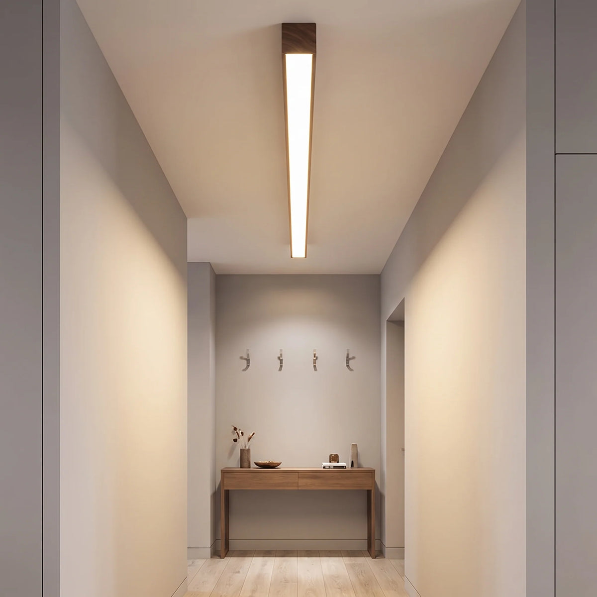 Hallway Ceiling Light Flush-Mount Built-In LED Wood Finish