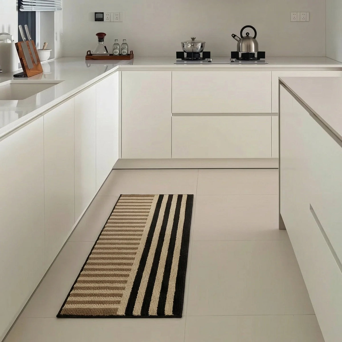 Hallway Runner Rug Soft Textile Striped Easy Care