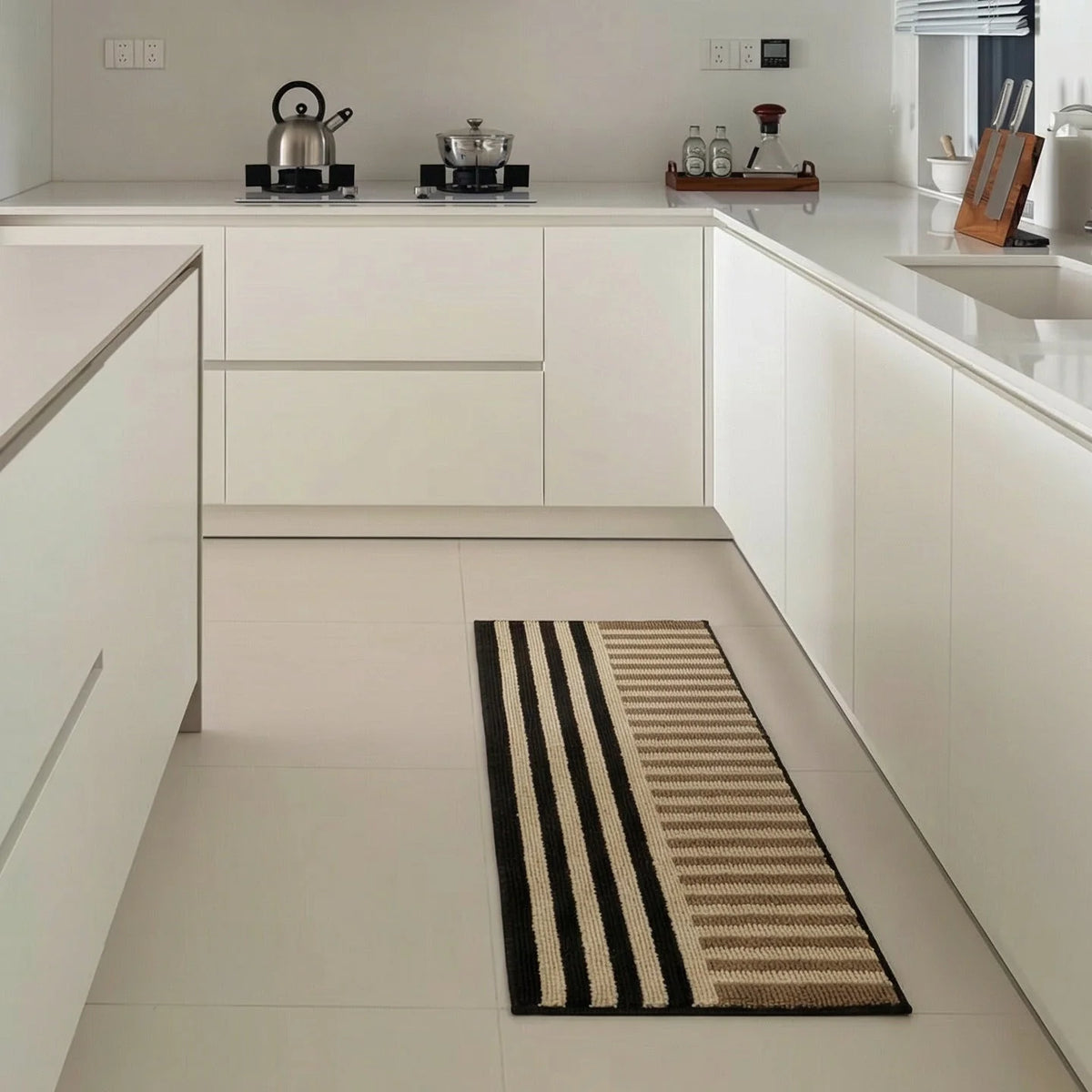 Hallway Runner Rug Soft Textile Striped Easy Care