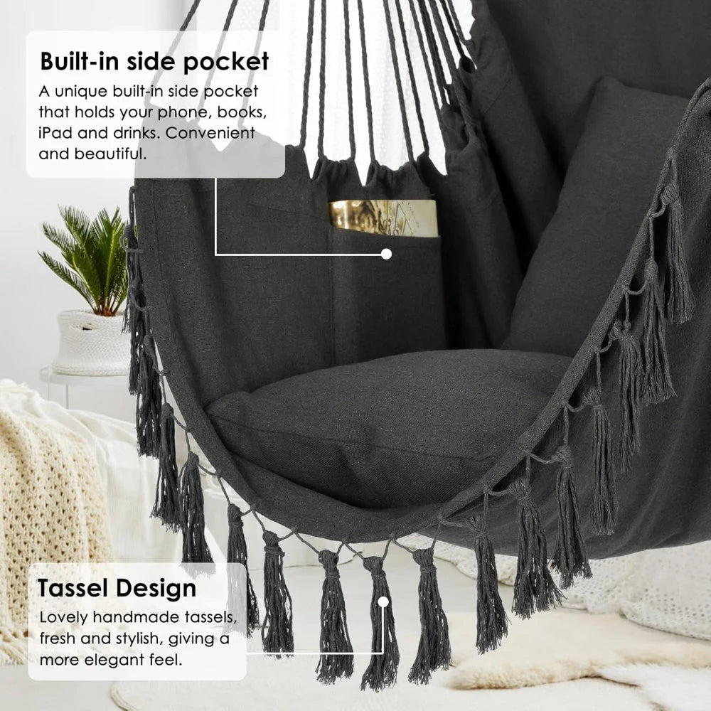 Hammock Chair Spreader Bar Side Pocket 500 lb Capacity