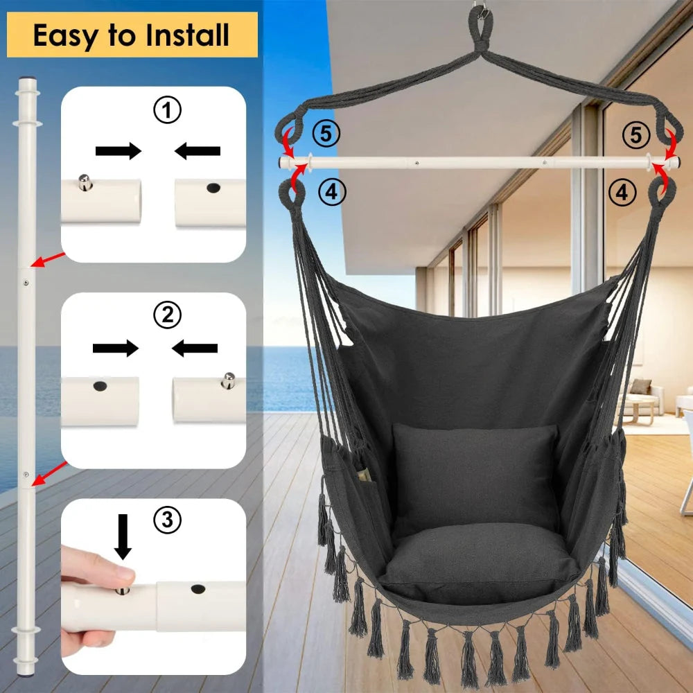 Hammock Chair Spreader Bar Side Pocket 500 lb Capacity