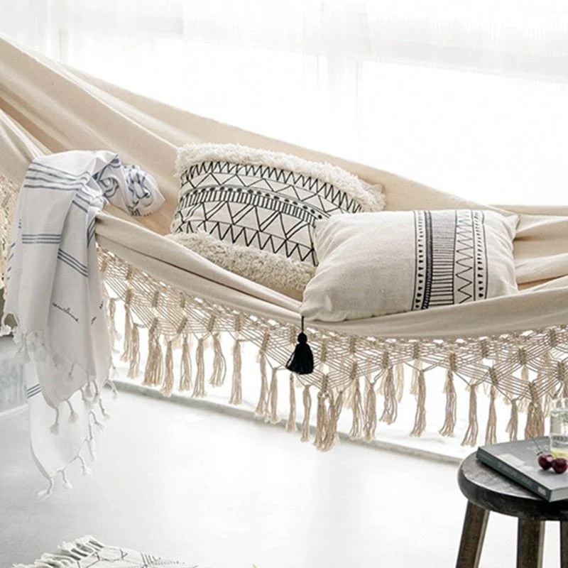 Hammock For Two Hand-Knotted Cotton Rope 551 lb Capacity