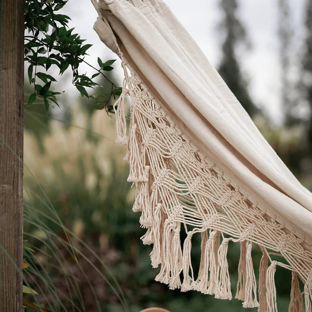 Hammock For Two Hand-Knotted Cotton Rope 551 lb Capacity