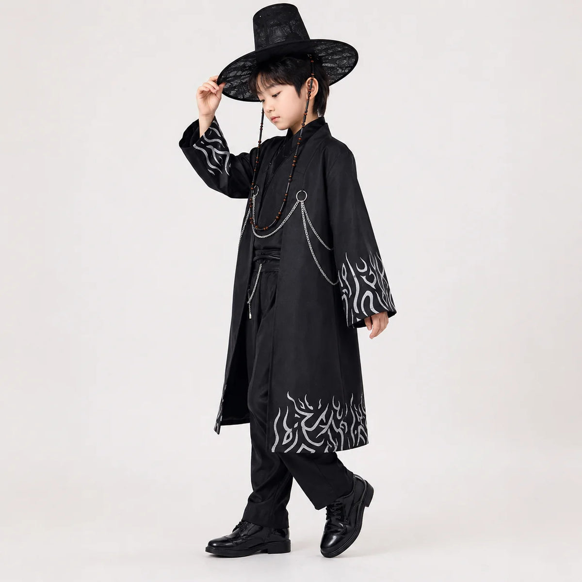 Hanbok Costume Set Silver Flame Mesh Hat & Chains