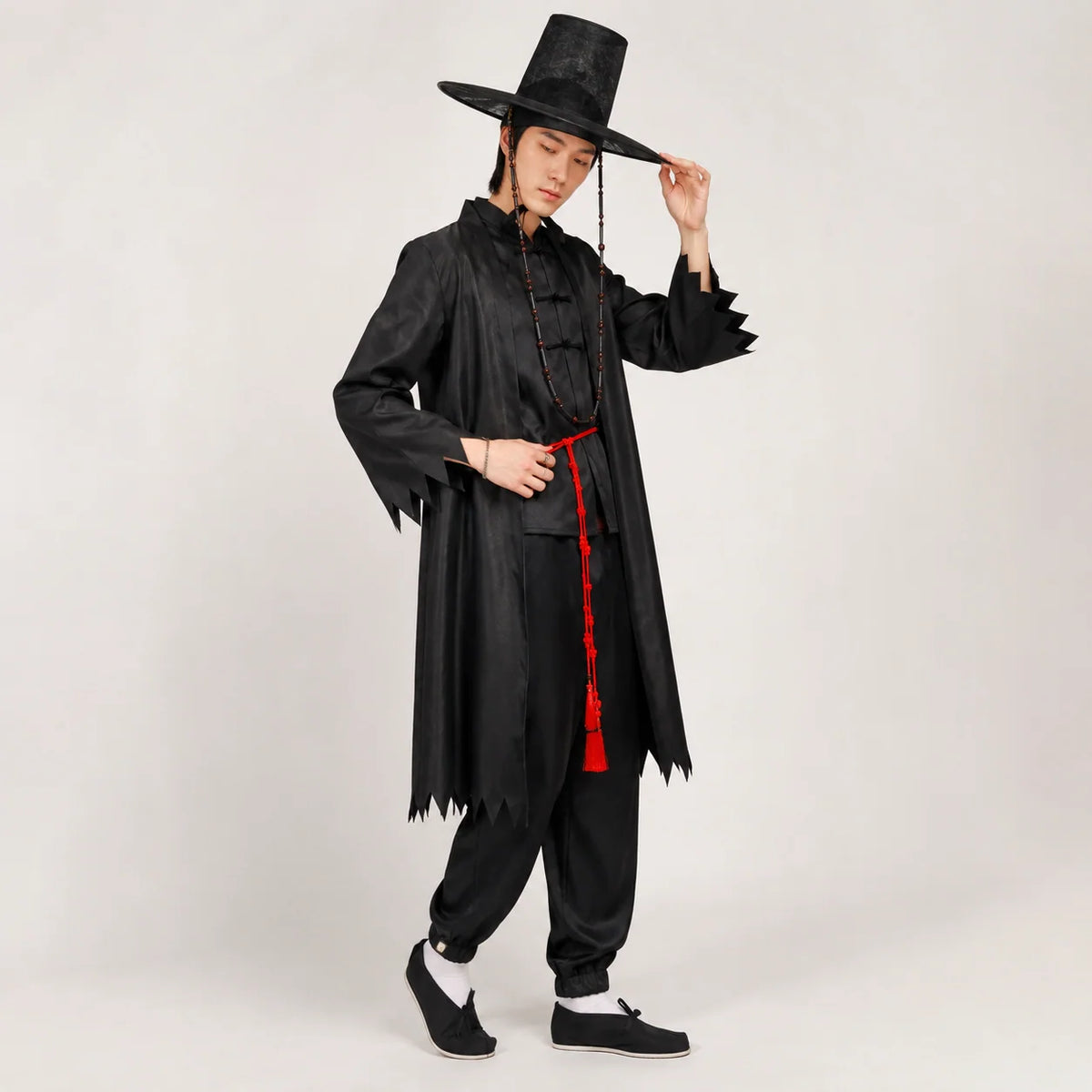 Hanbok Costume Set Silver Flame Mesh Hat & Chains