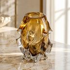 Hand-Blown Asymmetrical Crystal Vase (Amber & Gray)