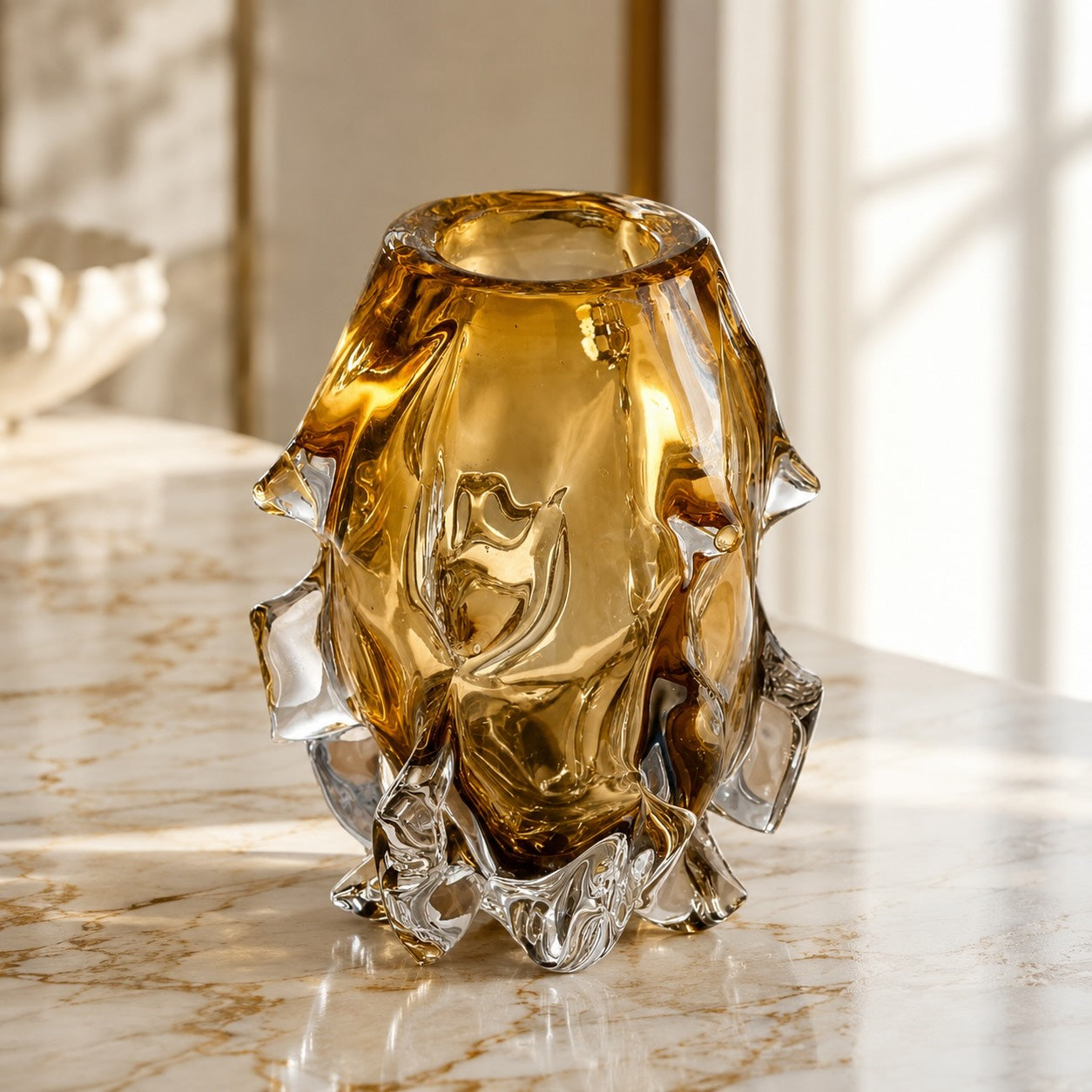 Hand-Blown Asymmetrical Crystal Vase (Amber & Gray)