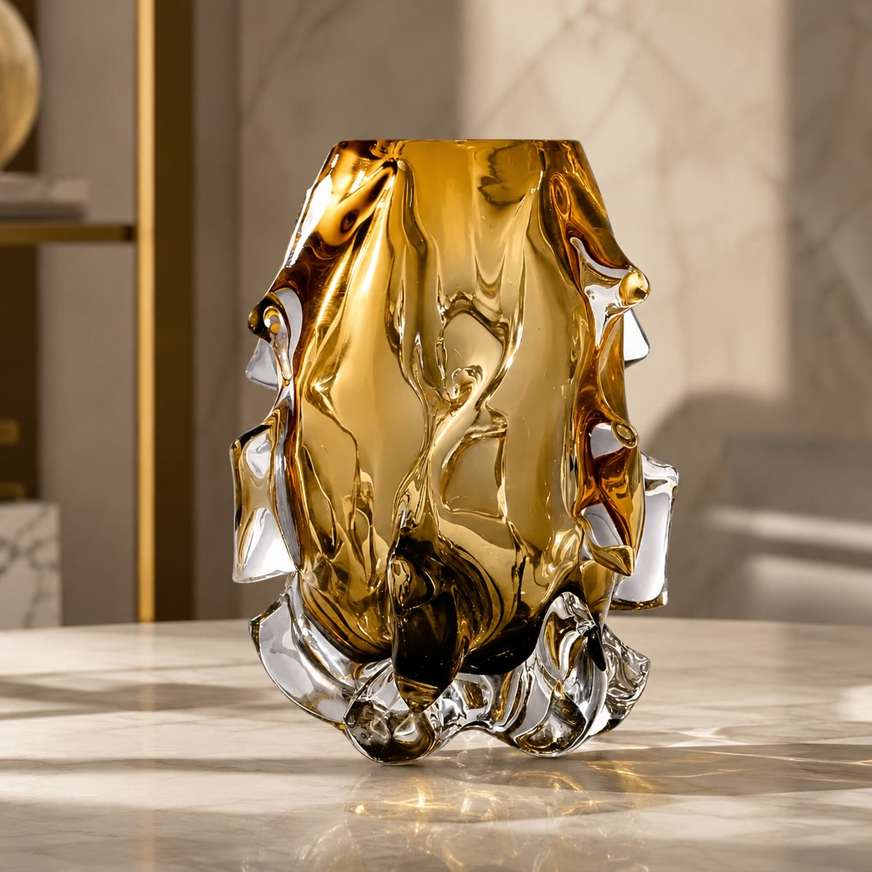 Hand-Blown Asymmetrical Crystal Vase (Amber & Gray)