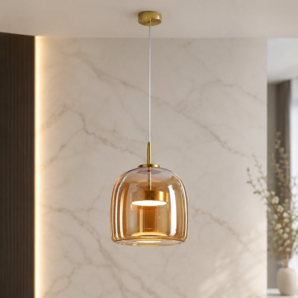 Hand-Blown Glass Adjustable Cord Pendant Light (Switchable LED)
