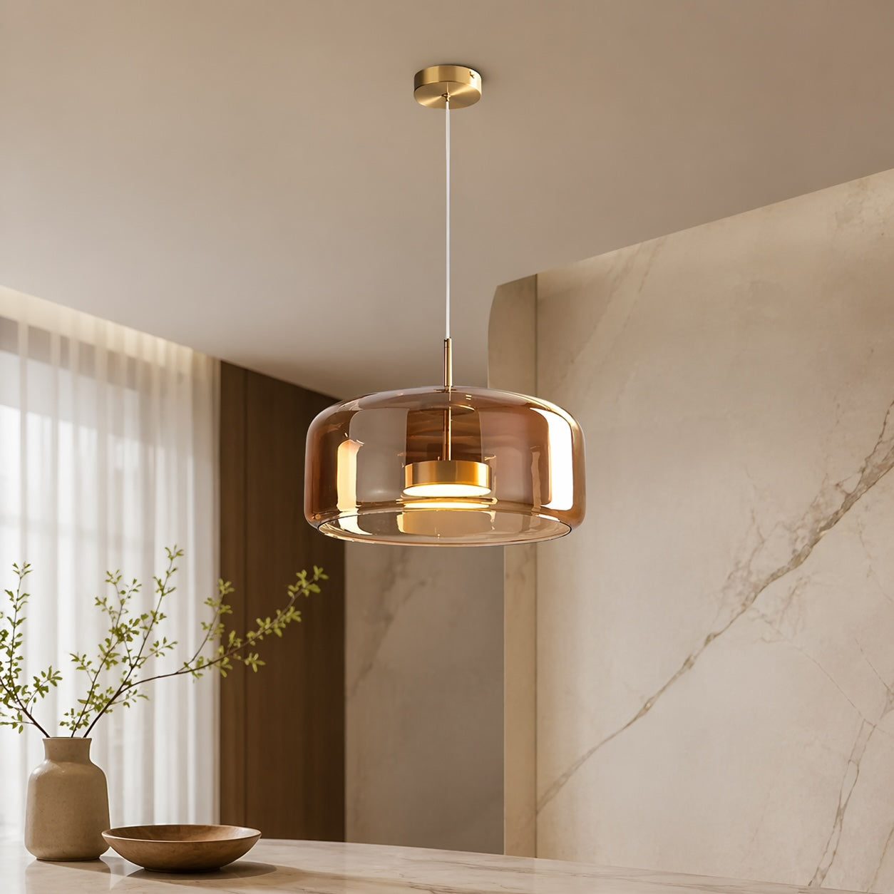 Hand-Blown Glass Adjustable Cord Pendant Light (Switchable LED)