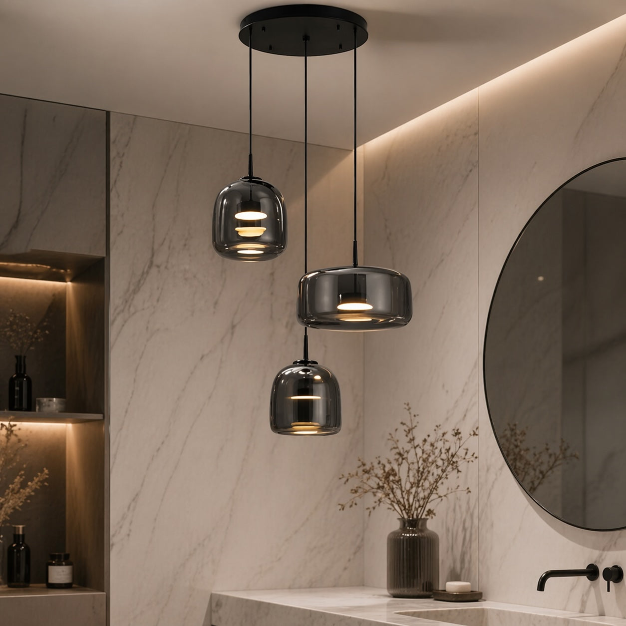 Hand-Blown Glass Adjustable Cord Pendant Light (Switchable LED)