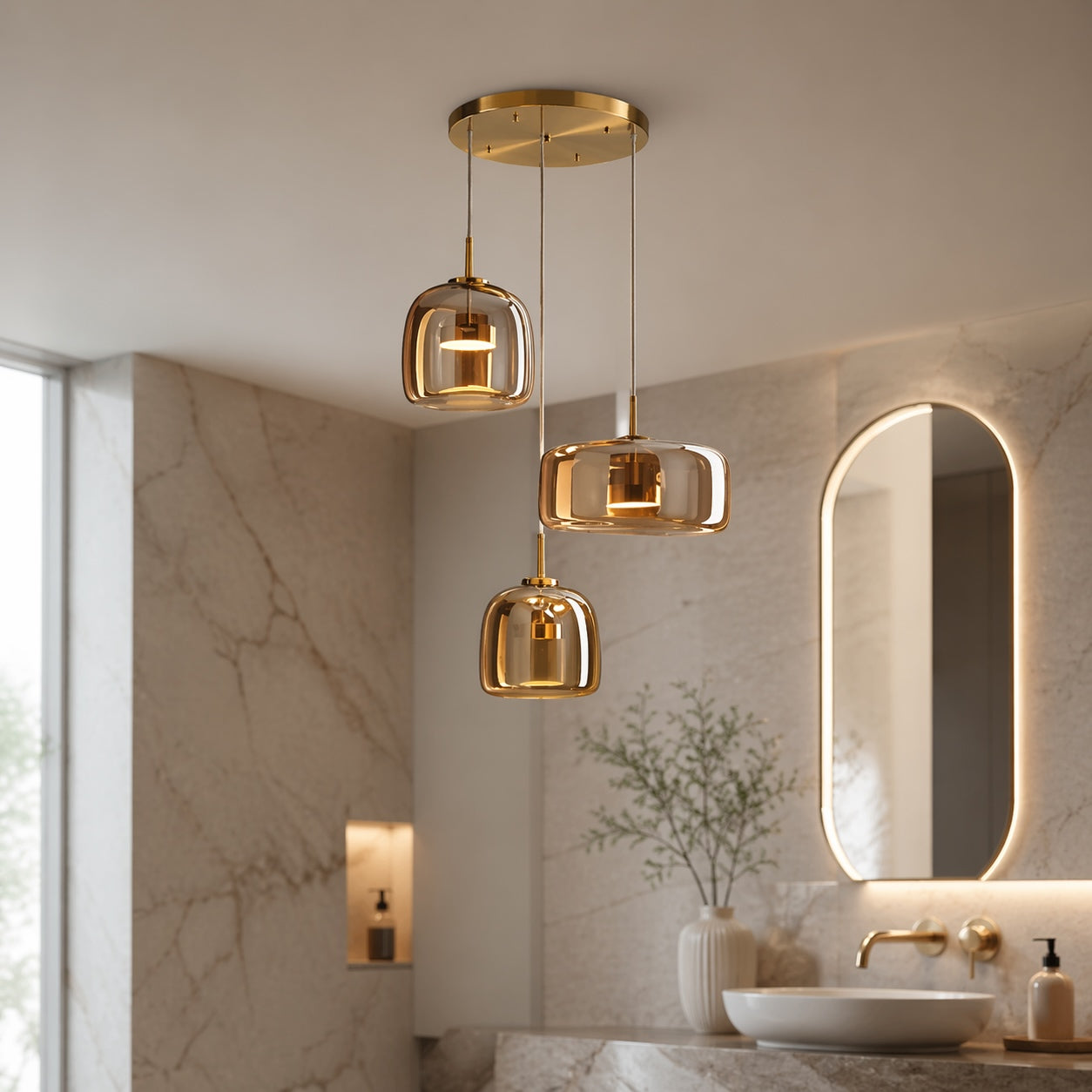 Hand-Blown Glass Adjustable Cord Pendant Light (Switchable LED)
