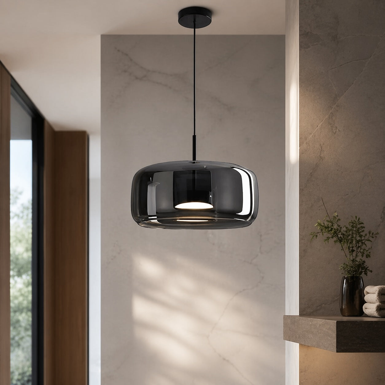 Hand-Blown Glass Adjustable Cord Pendant Light (Switchable LED)