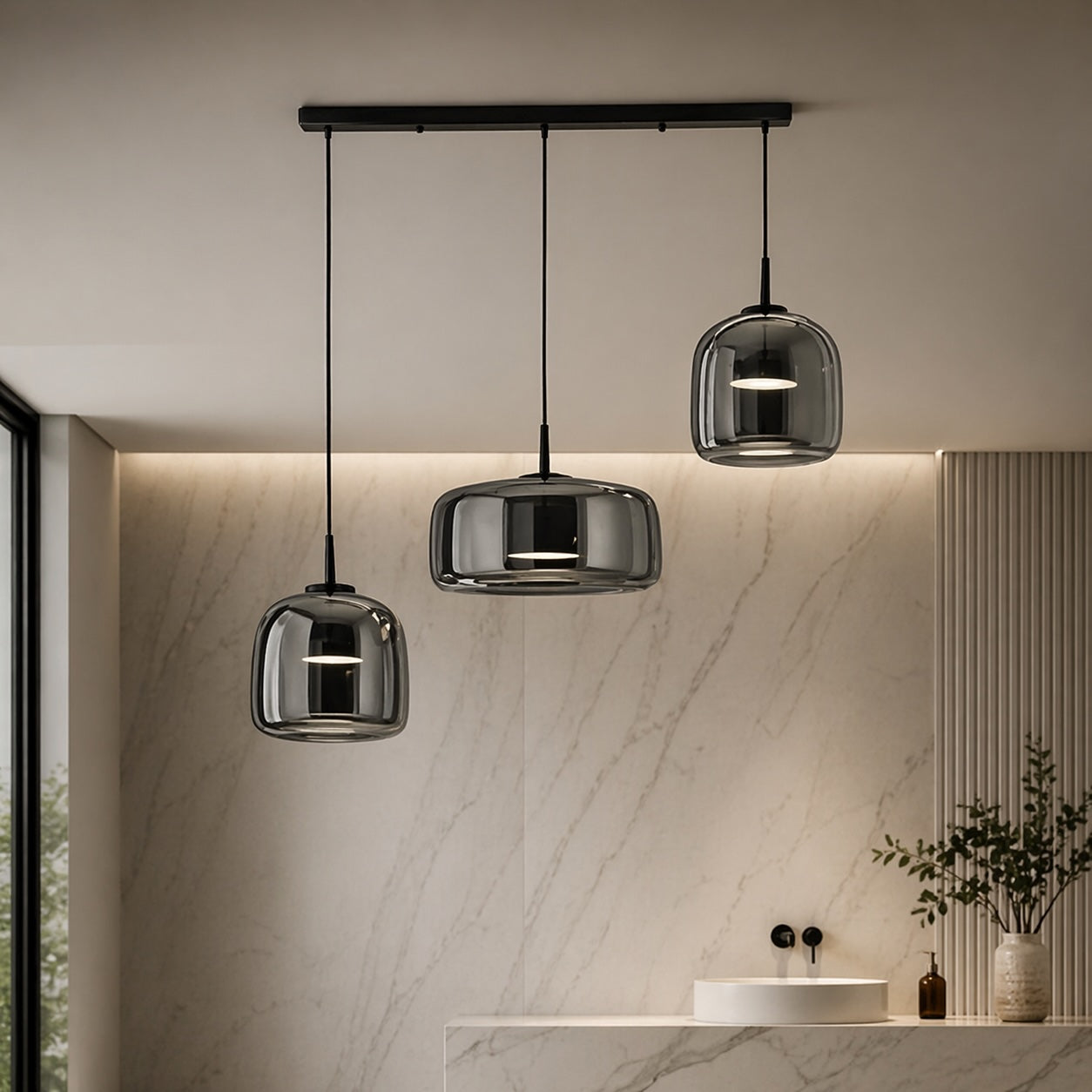Hand-Blown Glass Adjustable Cord Pendant Light (Switchable LED)