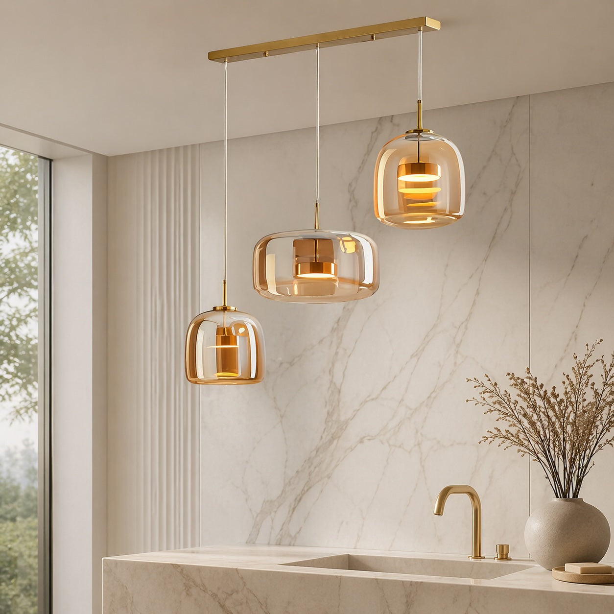 Hand-Blown Glass Adjustable Cord Pendant Light (Switchable LED)