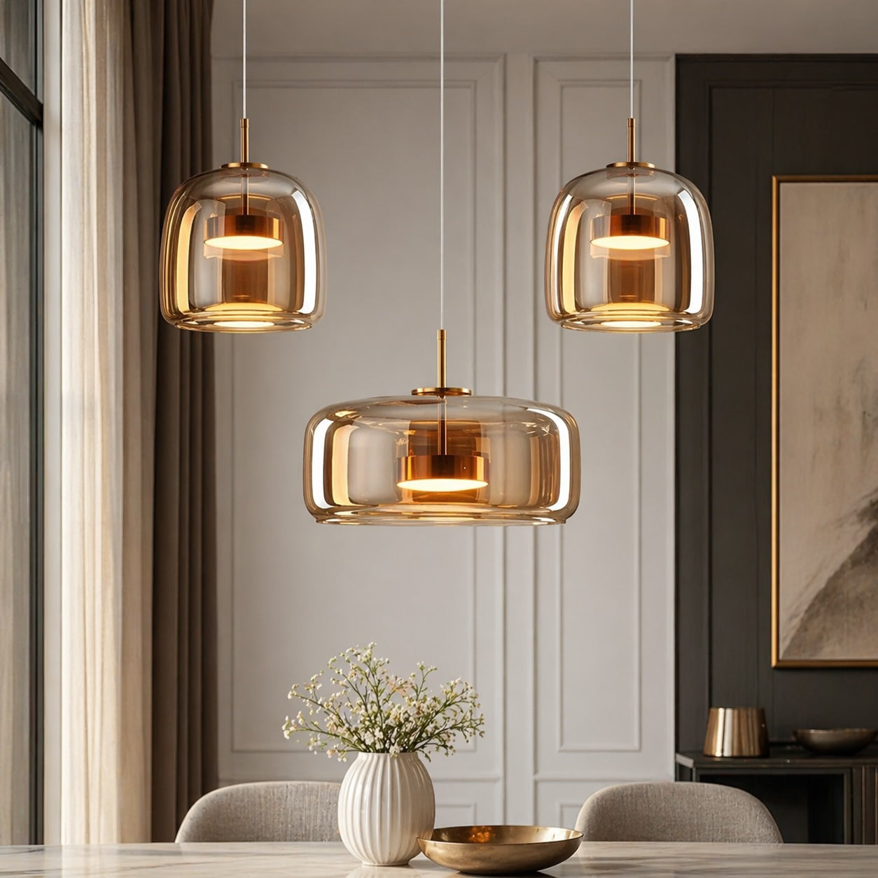 Hand-Blown Glass Adjustable Cord Pendant Light (Switchable LED)