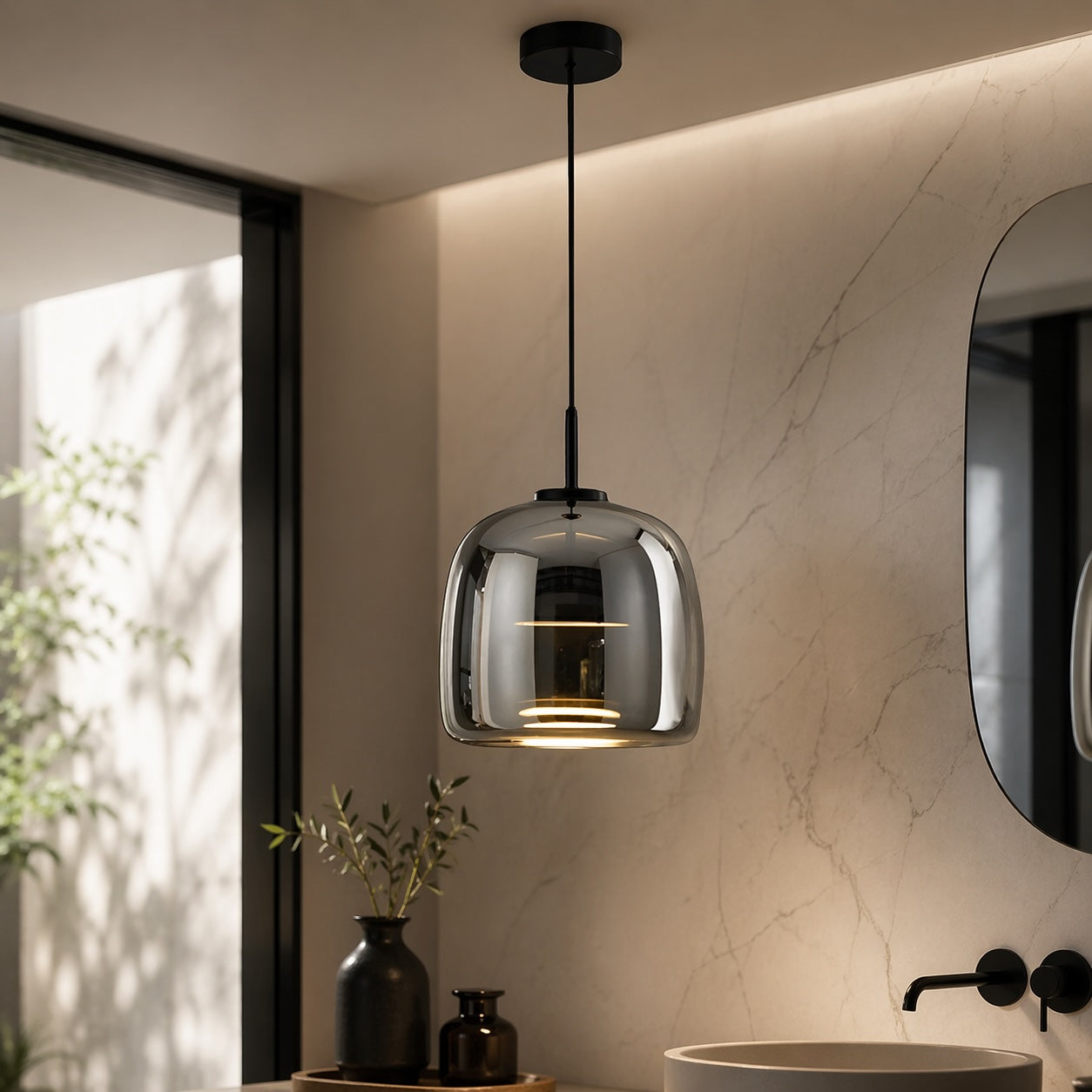 Hand-Blown Glass Adjustable Cord Pendant Light (Switchable LED)