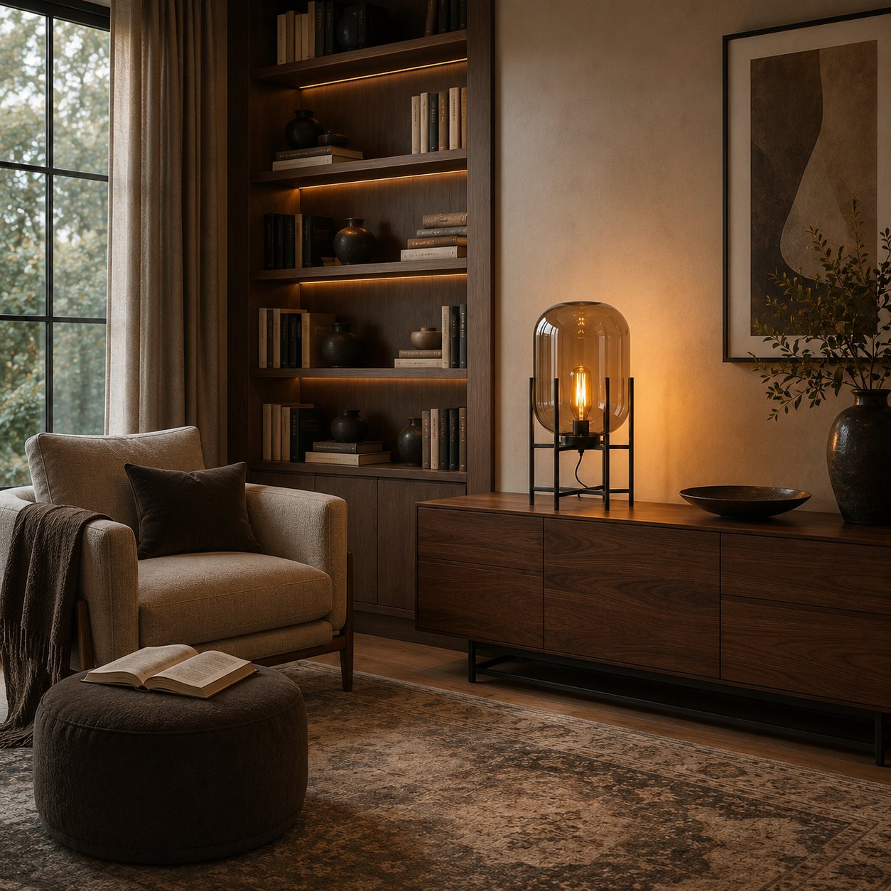 Hand-Blown Glass LED-Compatible Table Lamp