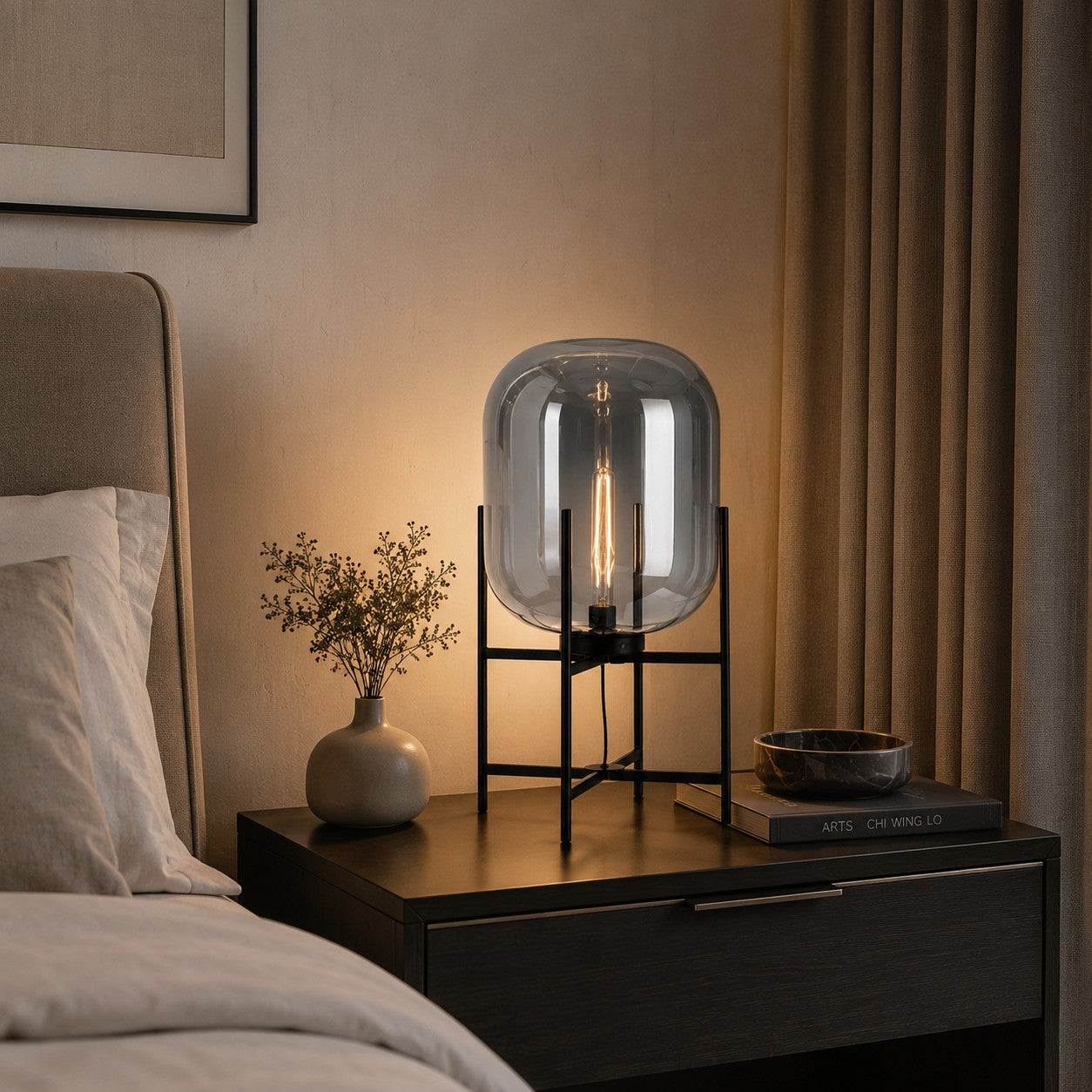 Hand-Blown Glass LED-Compatible Table Lamp