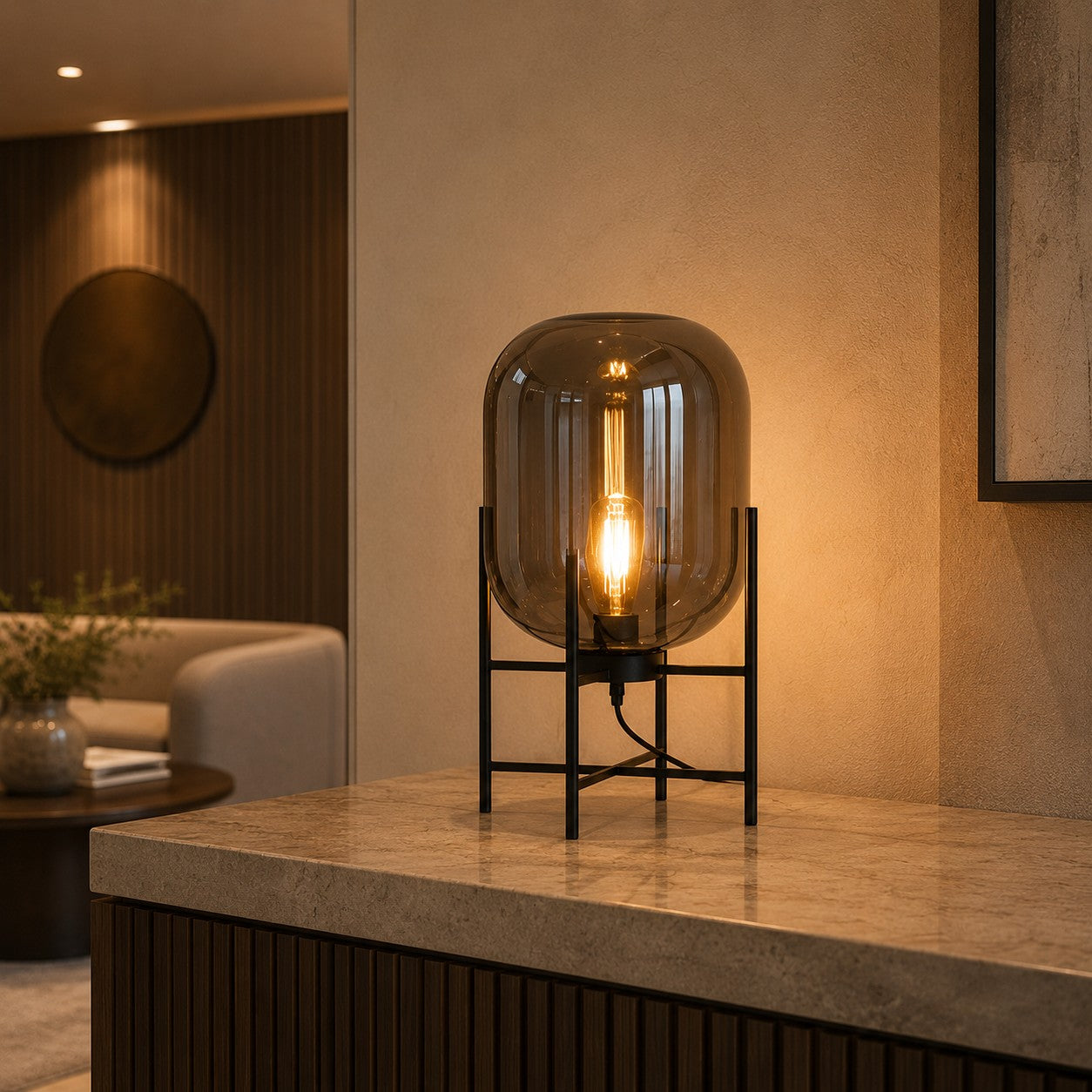 Hand-Blown Glass LED-Compatible Table Lamp