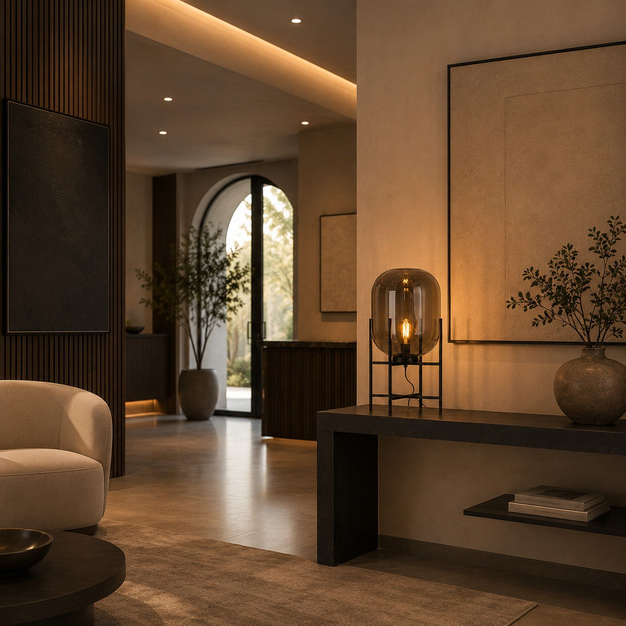 Hand-Blown Glass LED-Compatible Table Lamp