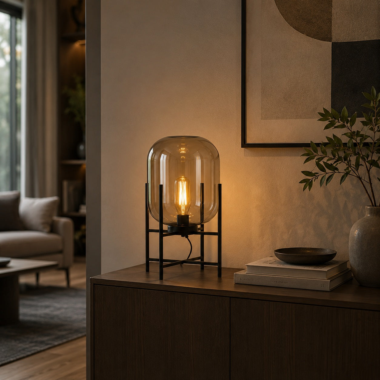 Hand-Blown Glass LED-Compatible Table Lamp