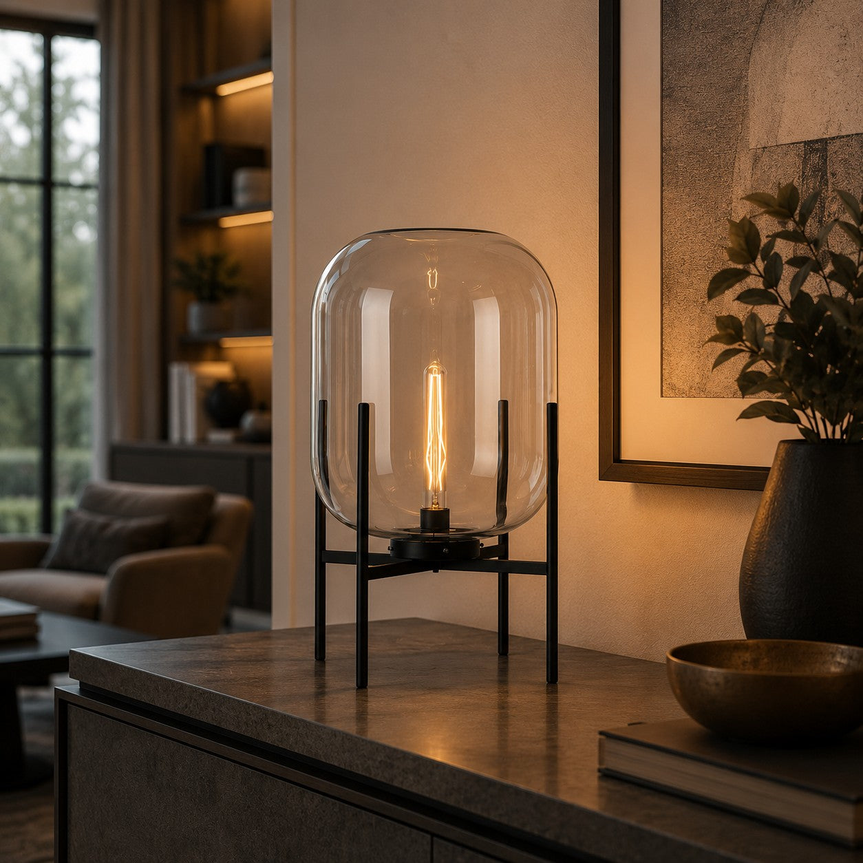 Hand-Blown Glass LED-Compatible Table Lamp