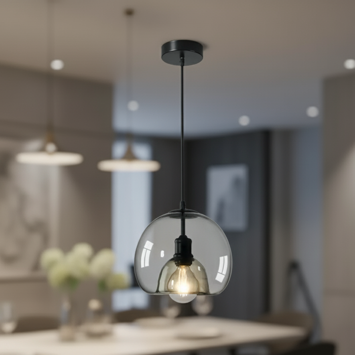 Hand-Blown Smoked Glass Dimmable Pendant Light (Hardwired)