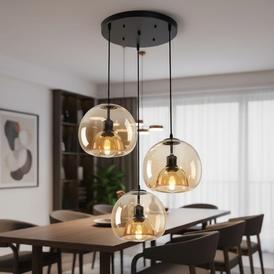 Hand-Blown Smoked Glass Dimmable Pendant Light (Hardwired)