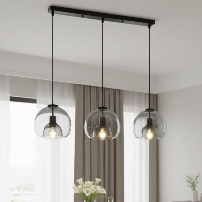 Hand-Blown Smoked Glass Dimmable Pendant Light (Hardwired)