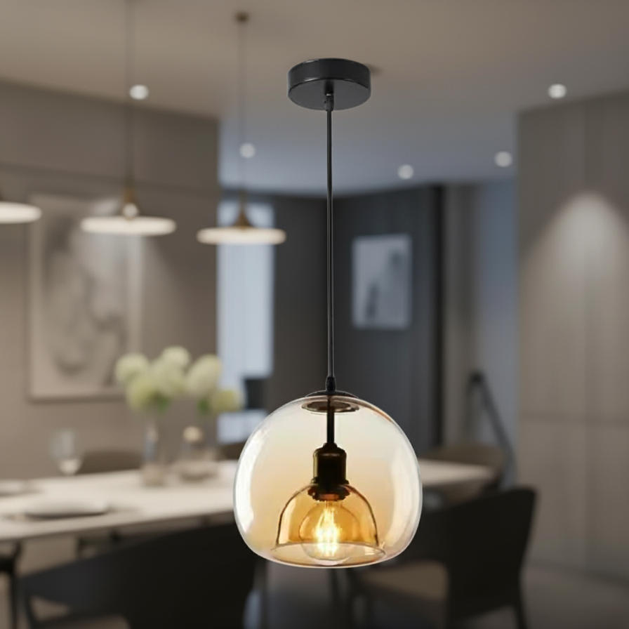 Hand-Blown Smoked Glass Dimmable Pendant Light (Hardwired)