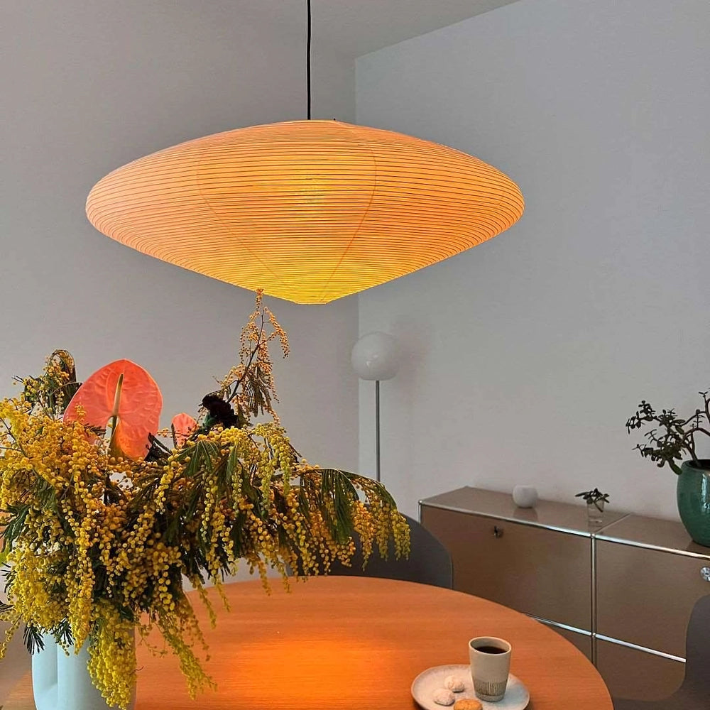 Hand-Bonded Glare-Free Mulberry Paper Pendant Light (Adjustable Height)