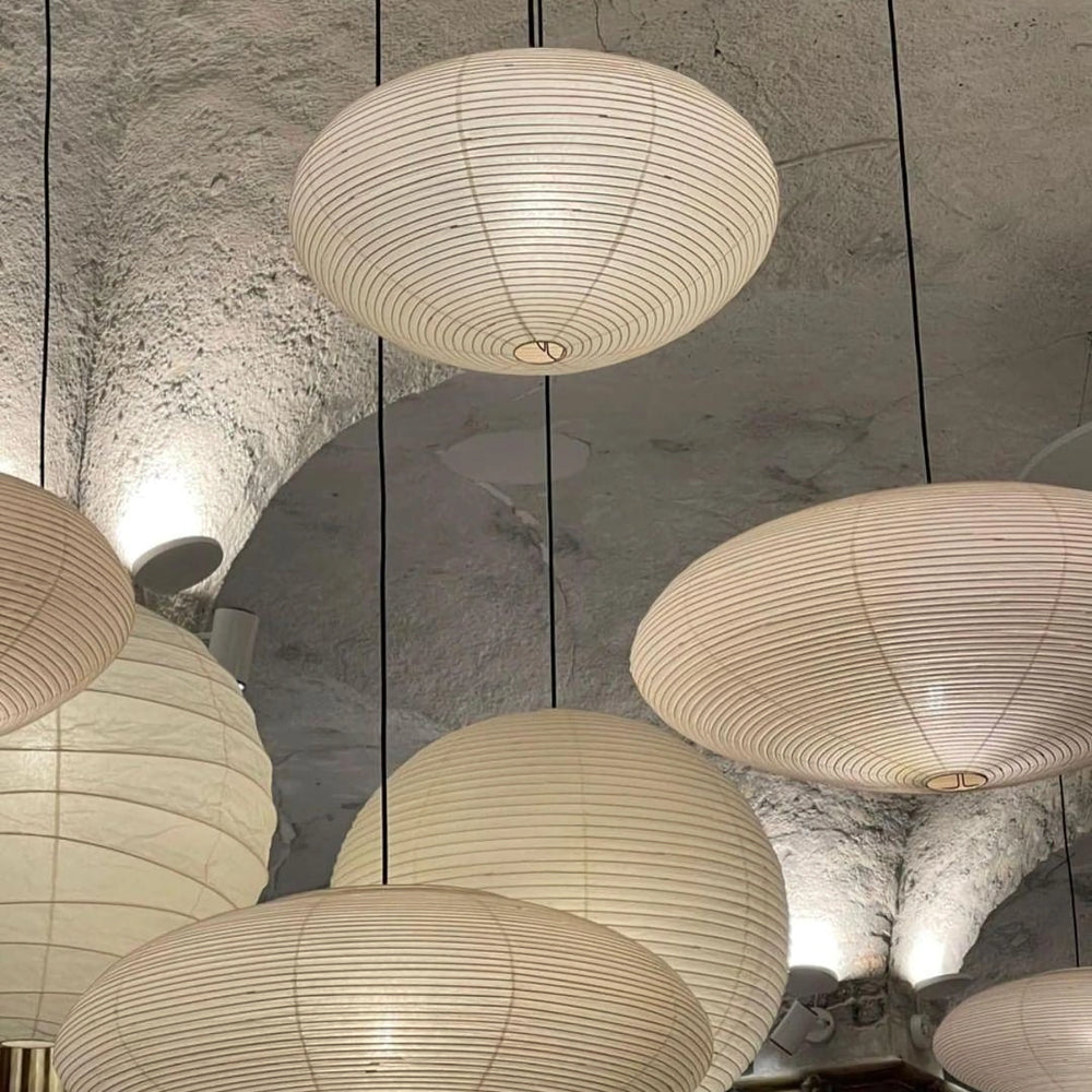 Hand-Bonded Glare-Free Mulberry Paper Pendant Light (Adjustable Height)