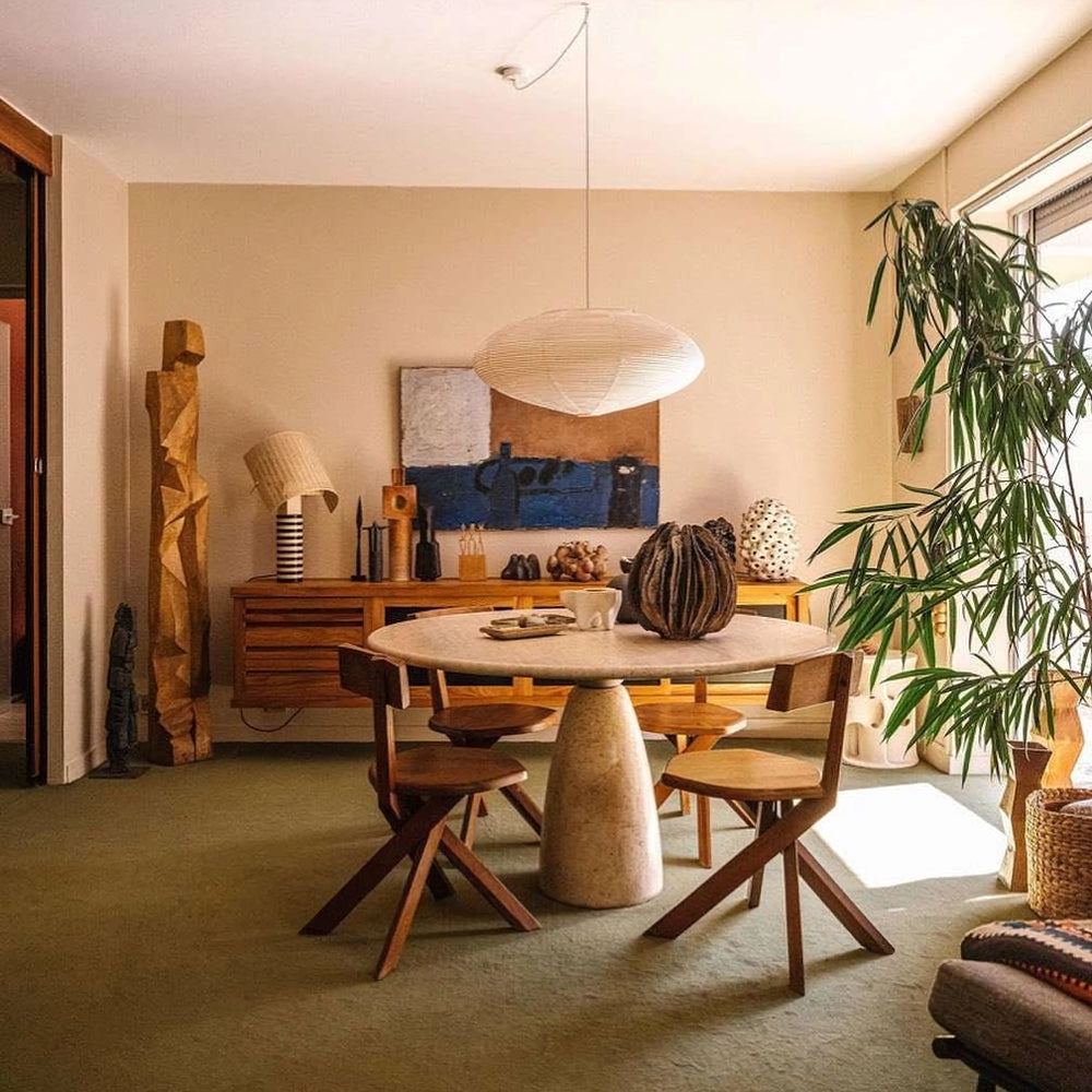 Hand-Bonded Glare-Free Mulberry Paper Pendant Light (Adjustable Height)