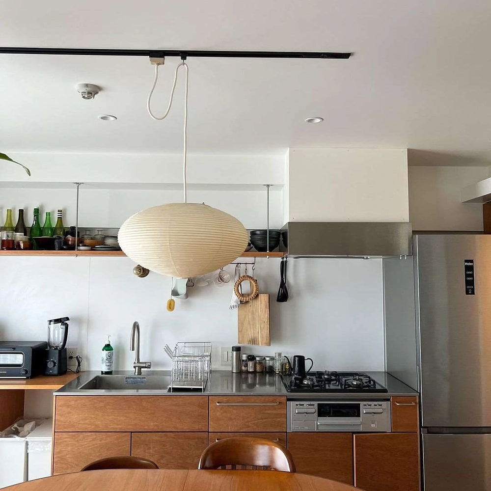 Hand-Bonded Glare-Free Mulberry Paper Pendant Light (Adjustable Height)