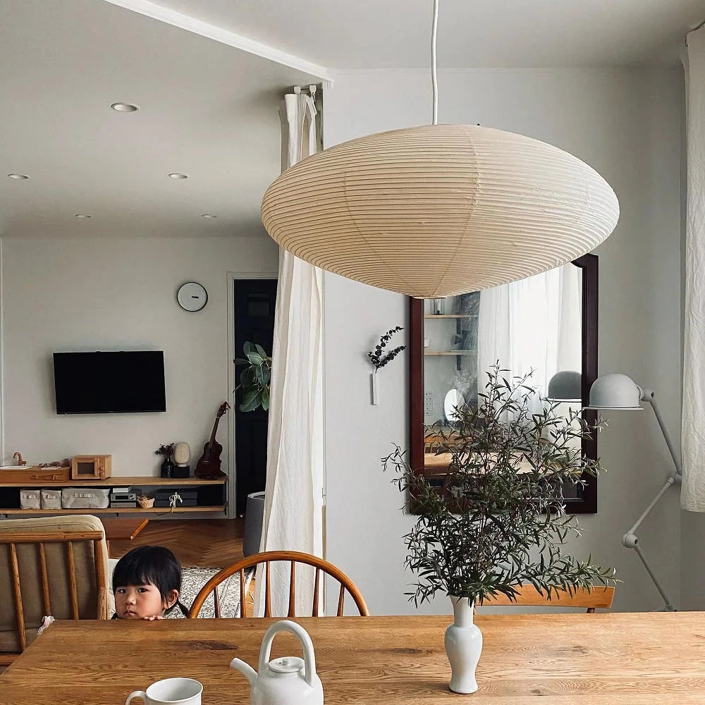 Hand-Bonded Glare-Free Mulberry Paper Pendant Light (Adjustable Height)