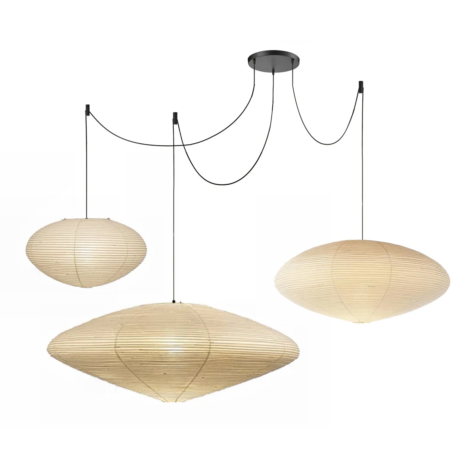 Hand-Bonded Glare-Free Mulberry Paper Pendant Light (Adjustable Height)