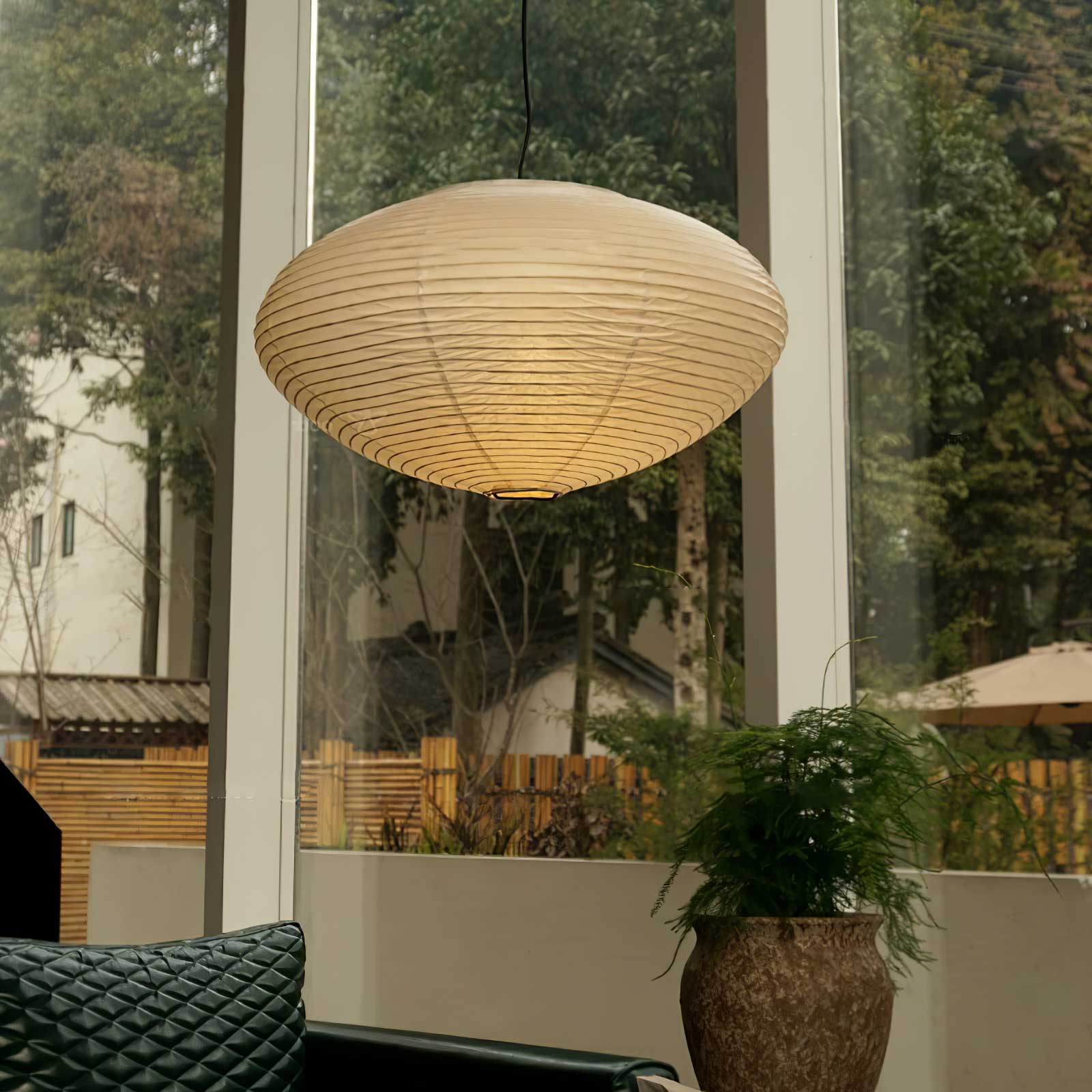 Hand-Bonded Glare-Free Mulberry Paper Pendant Light (Adjustable Height)