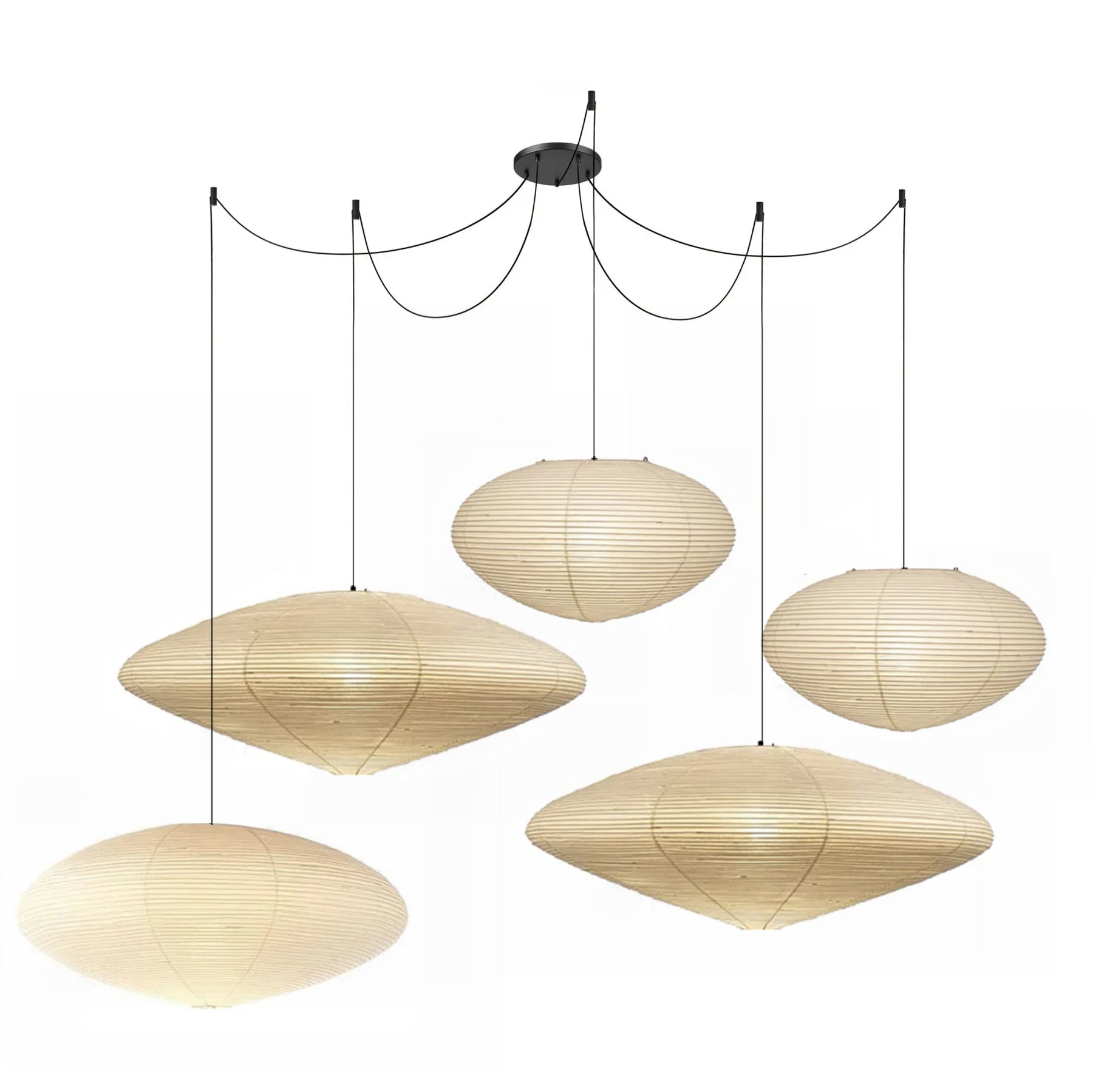 Hand-Bonded Glare-Free Mulberry Paper Pendant Light (Adjustable Height)