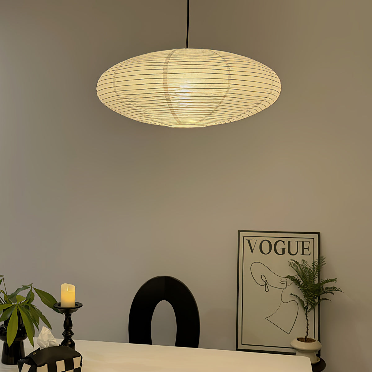 Hand-Bonded Glare-Free Mulberry Paper Pendant Light (Adjustable Height)