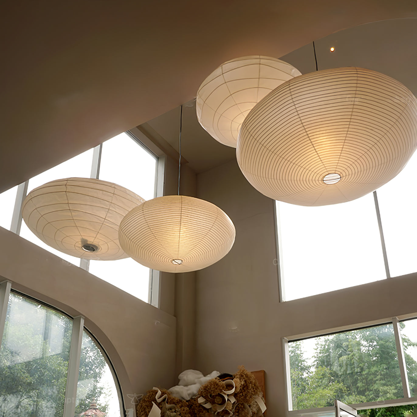 Hand-Bonded Glare-Free Mulberry Paper Pendant Light (Adjustable Height)