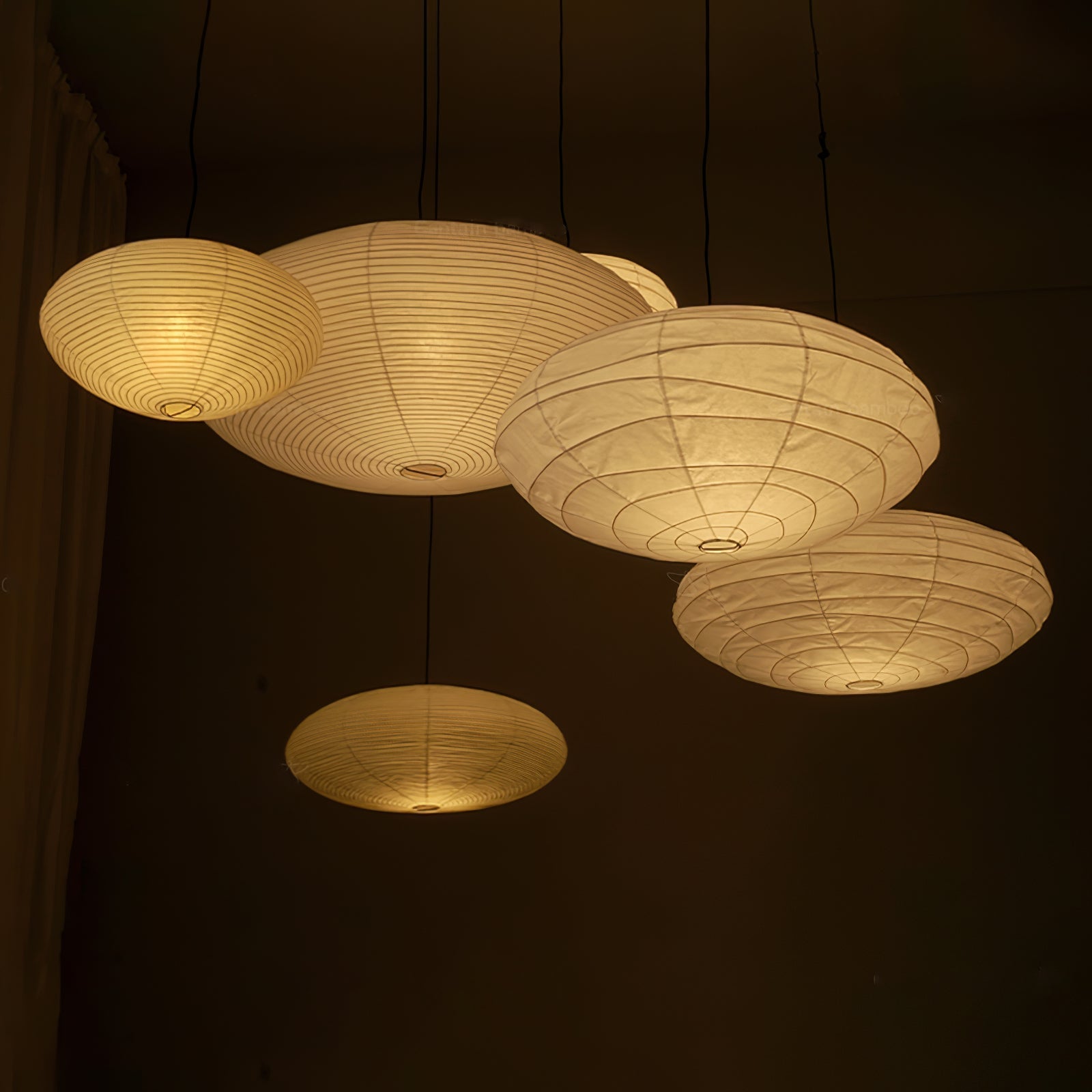 Hand-Bonded Glare-Free Mulberry Paper Pendant Light (Adjustable Height)