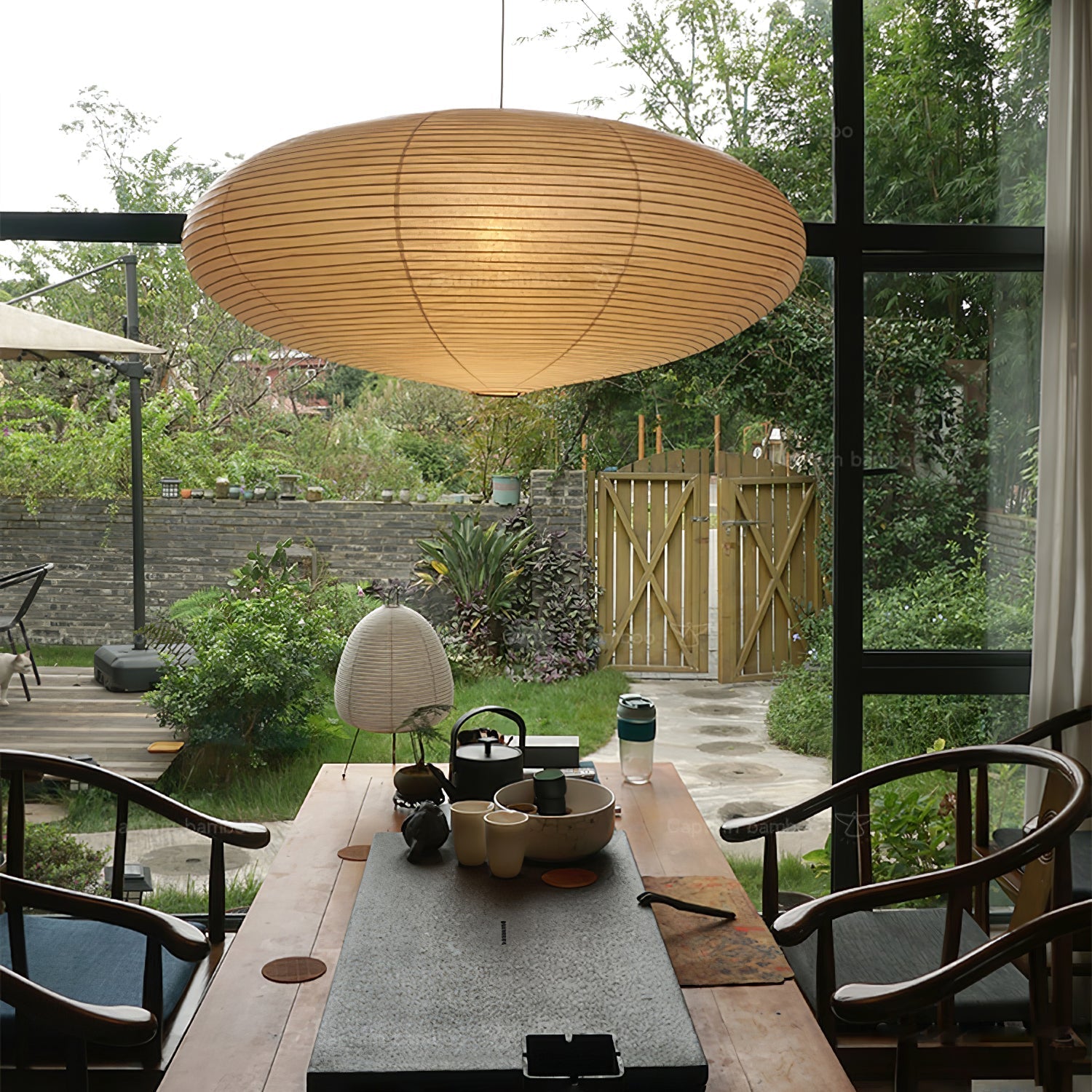 Hand-Bonded Glare-Free Mulberry Paper Pendant Light (Adjustable Height)