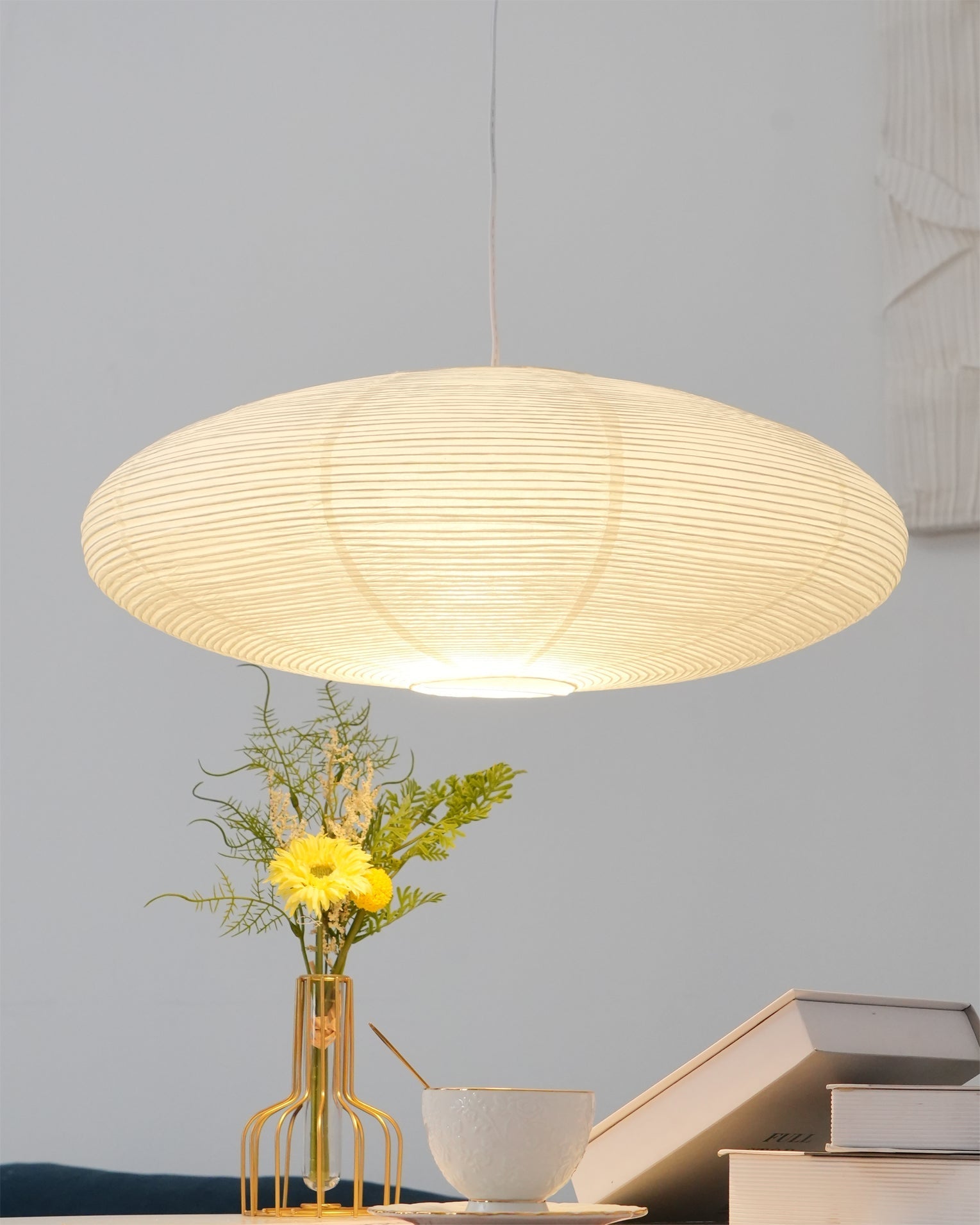 Hand-Bonded Glare-Free Mulberry Paper Pendant Light (Adjustable Height)