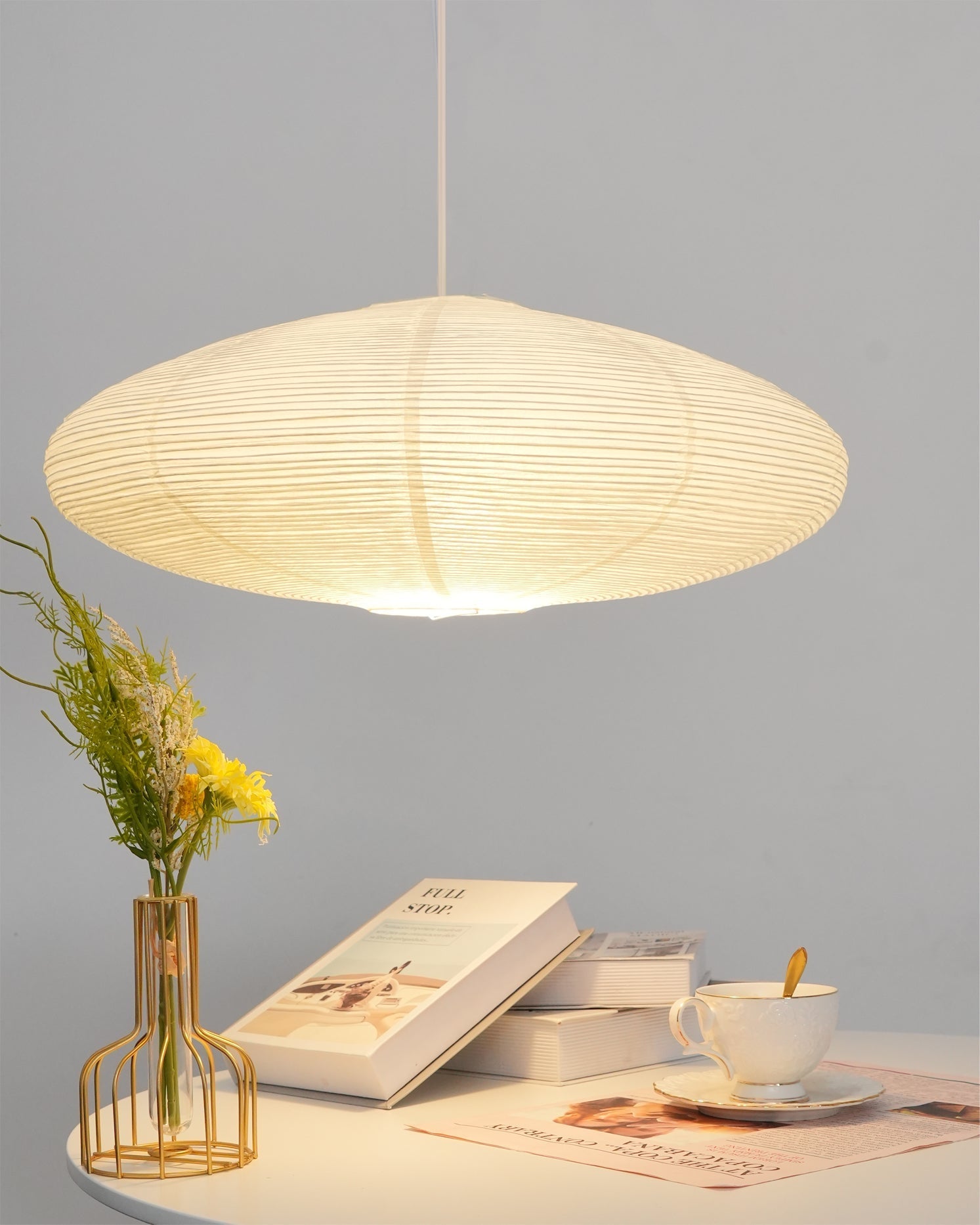 Hand-Bonded Glare-Free Mulberry Paper Pendant Light (Adjustable Height)