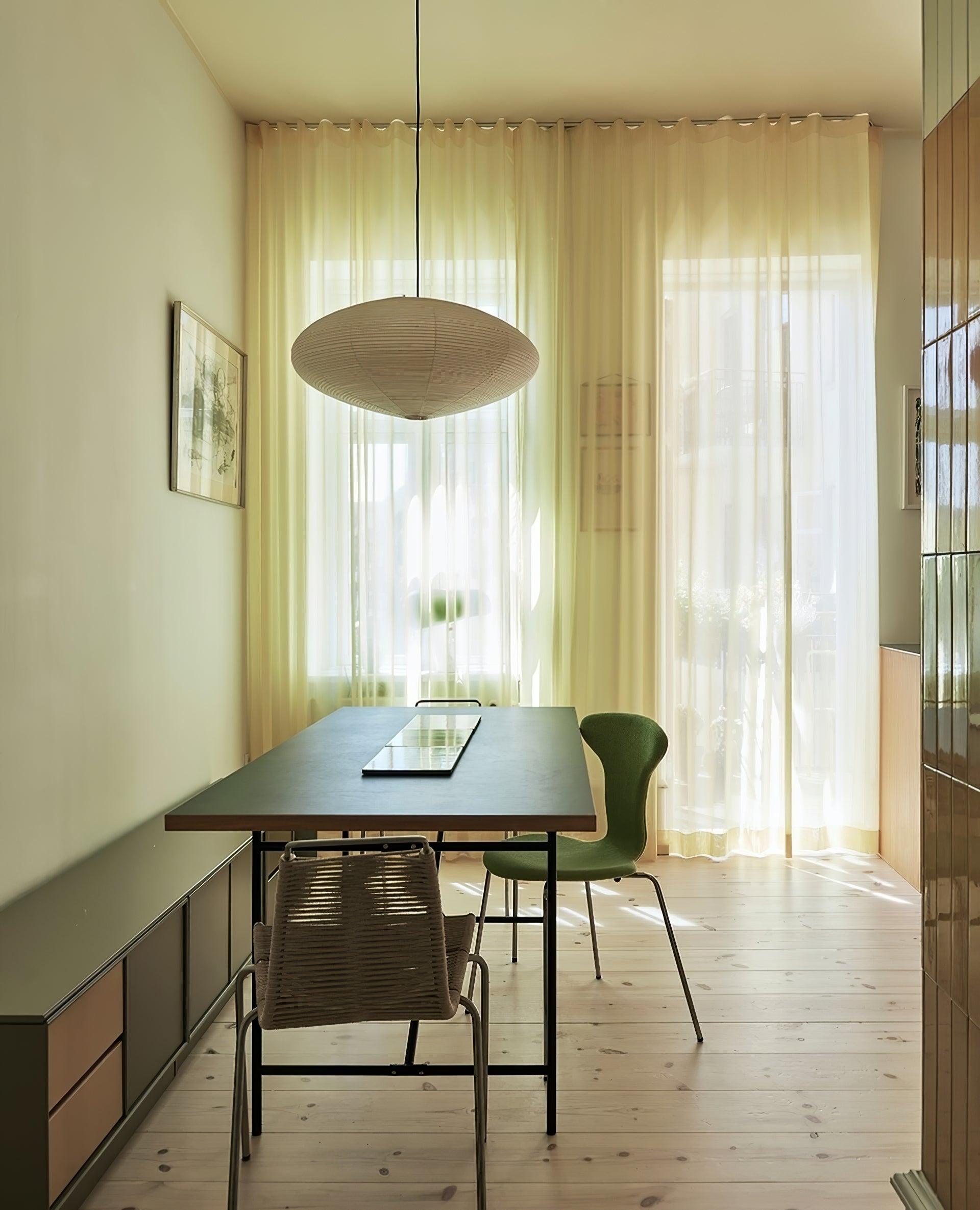 Hand-Bonded Glare-Free Mulberry Paper Pendant Light (Adjustable Height)