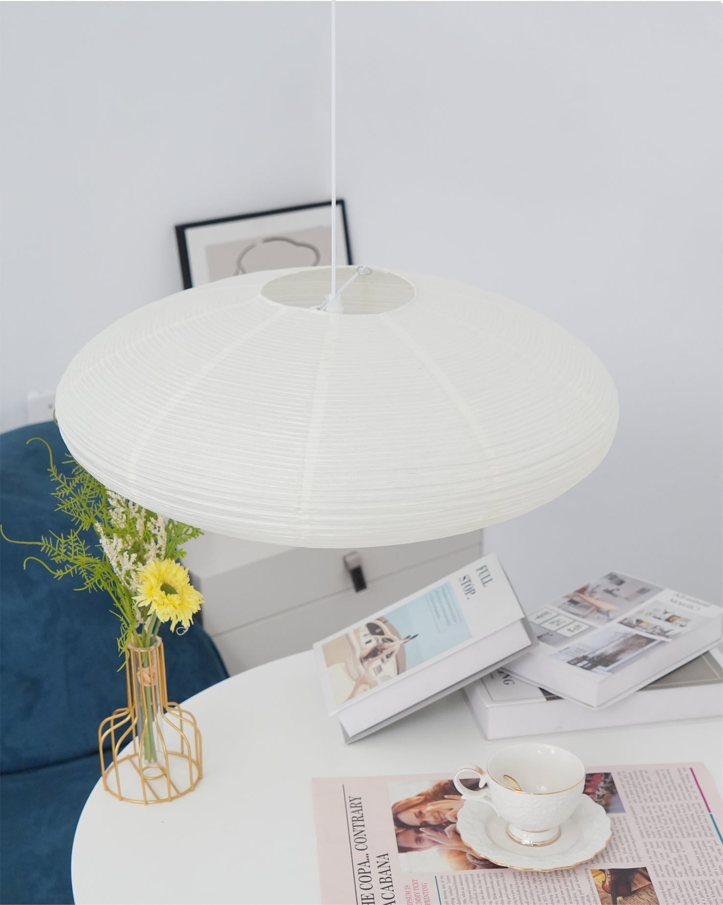Hand-Bonded Glare-Free Mulberry Paper Pendant Light (Adjustable Height)