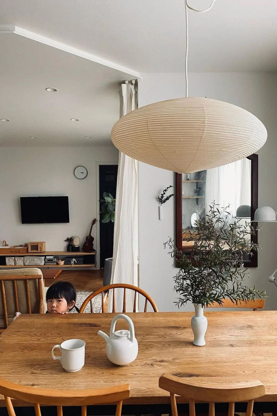 Hand-Bonded Glare-Free Mulberry Paper Pendant Light (Adjustable Height)