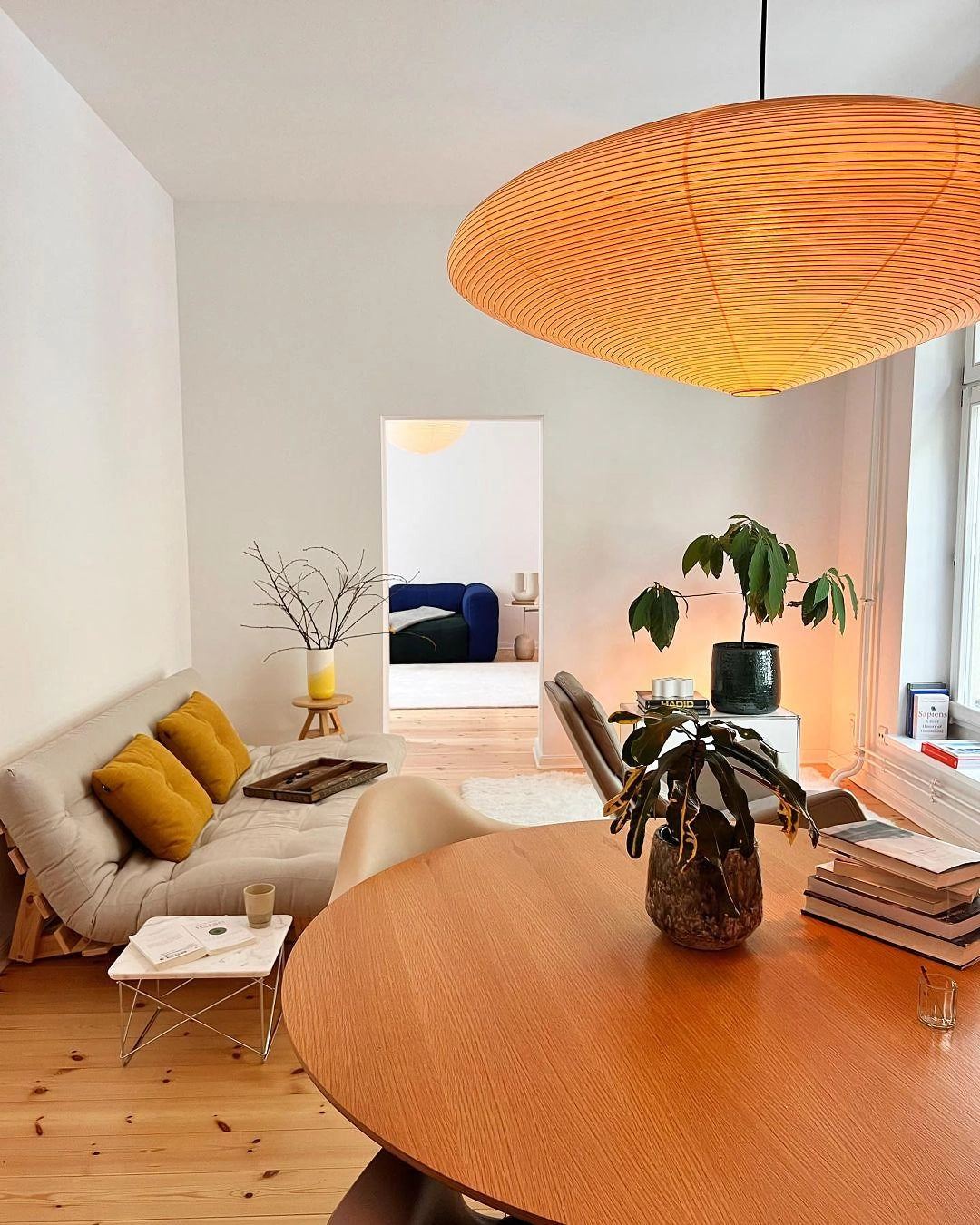 Hand-Bonded Glare-Free Mulberry Paper Pendant Light (Adjustable Height)